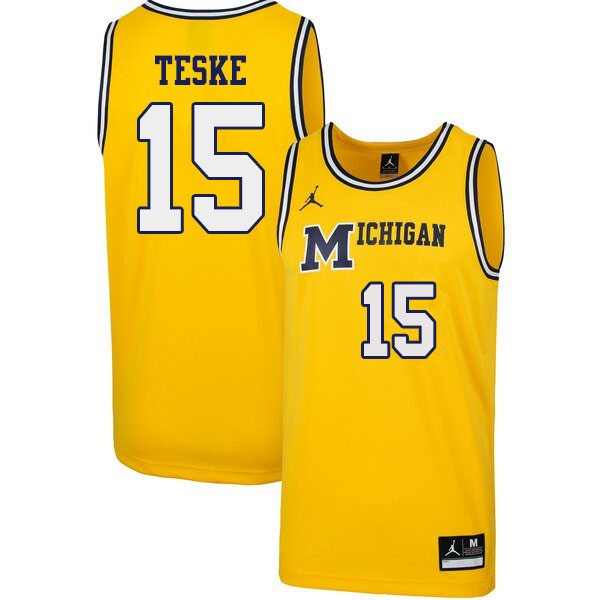 Men #15 Jon Teske Michigan Wolverines 1989 Retro College Basketball Jerseys Sale-Yellow - Click Image to Close